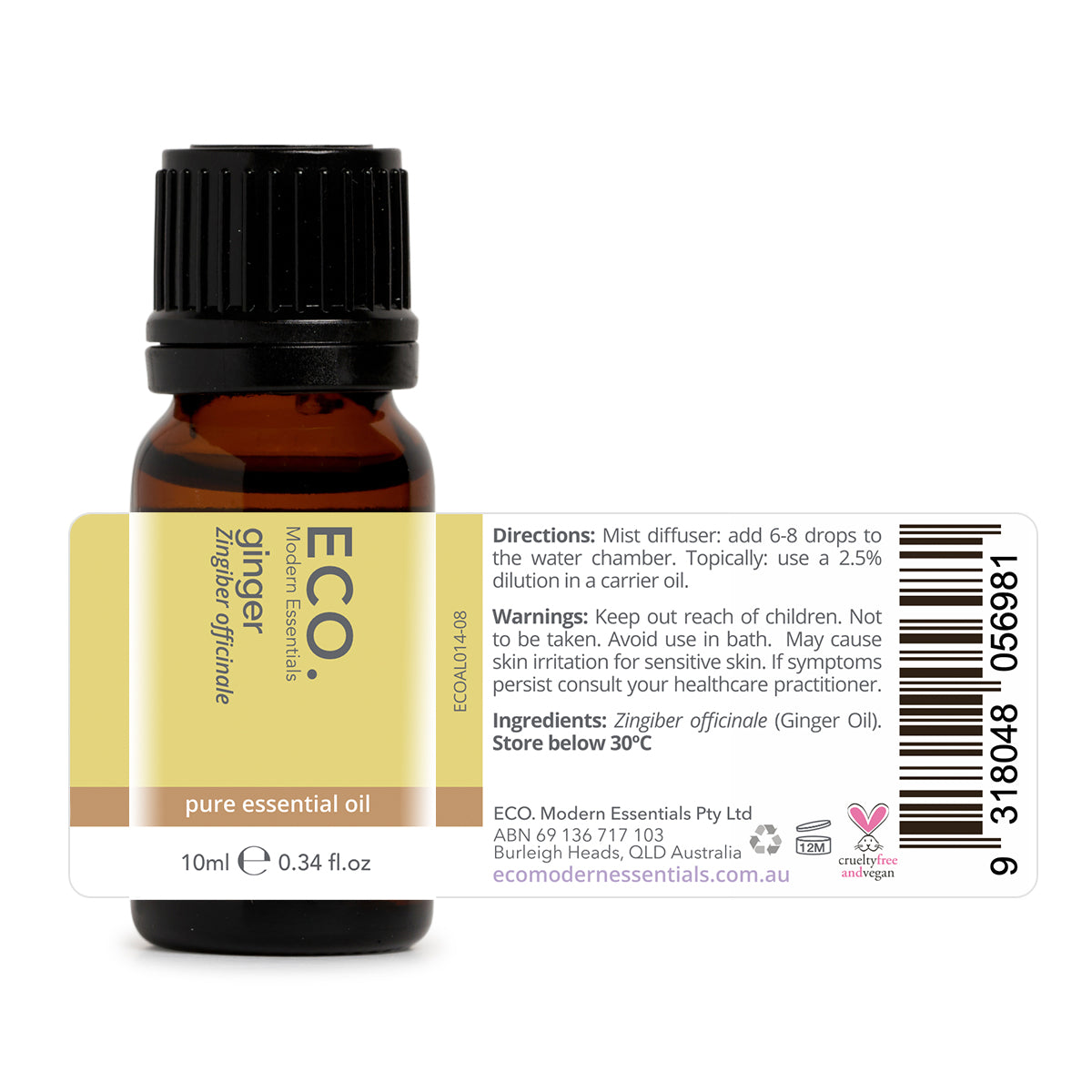 pure ginger aromatherapy oil bottle